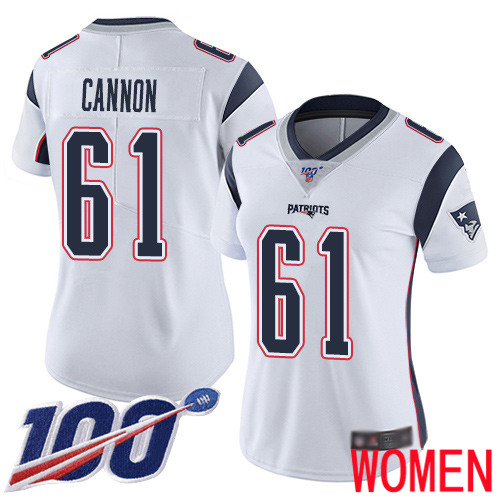 New England Patriots Football #61 100th Season Limited White Women Marcus Cannon Road NFL Jersey